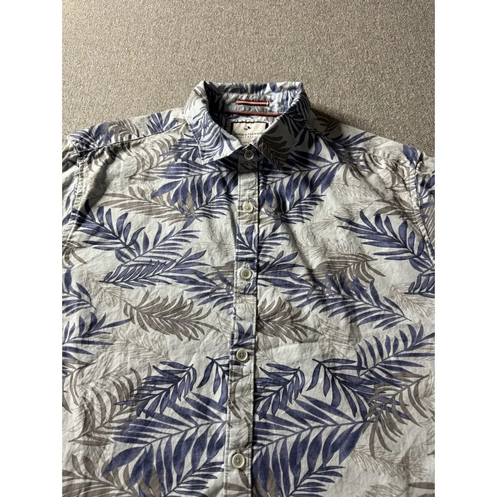 Denim And Flower Ricky Singh Slim Fit Blue And White Palm Leaves Shirt Large‎